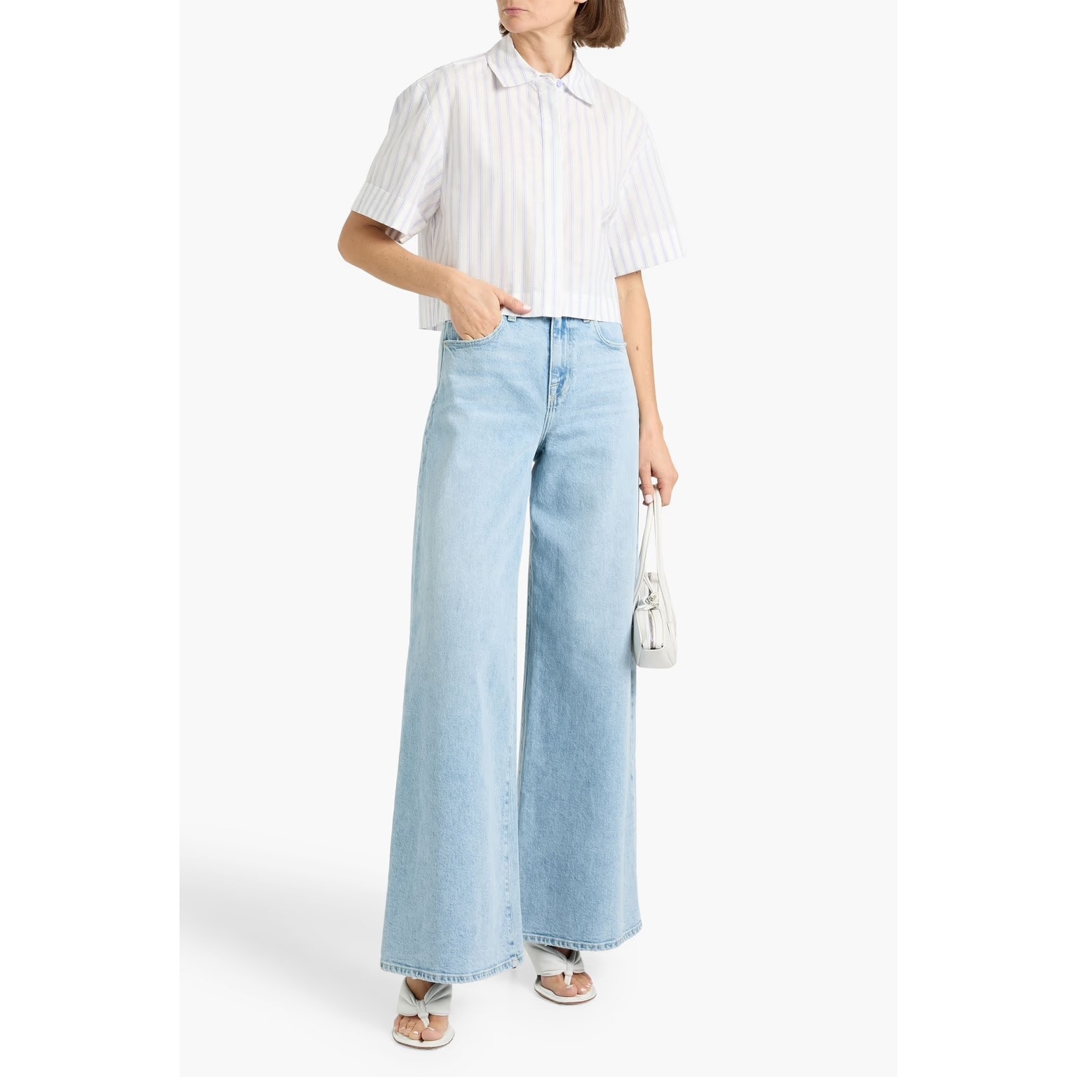Simkhai Cropped Striped Cotton Linen Shirt